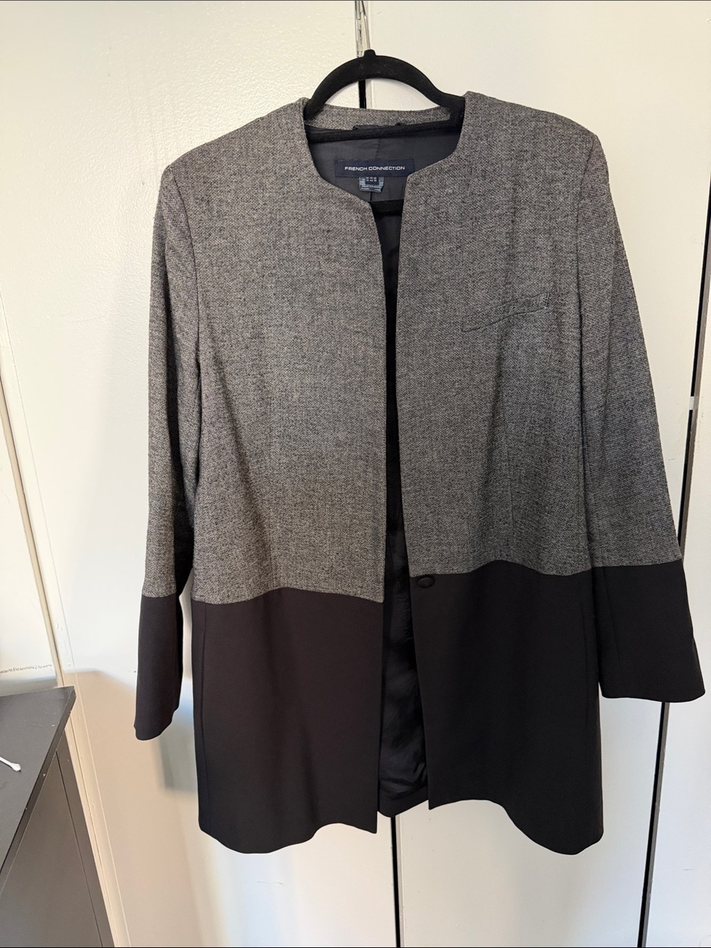 French Connection Gray and Black Two-Tone Open Front Blazer